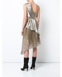 Adam Lippes Silk Lame One Shoulder Dress With Asymmetrical Detail