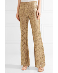 Michael Kors Michl Kors Collection Metallic Guipure Lace Flared Pants Gold