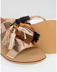 Glamorous Gold Multi Tassle Flat Sandals