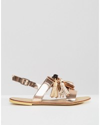 Glamorous Gold Multi Tassle Flat Sandals