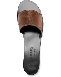 K Jacques St Tropez Sevan Metallic Textured Leather Slides Bronze