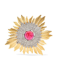 Kenneth Jay Lane Gold And Silver Tone Crystal Brooch