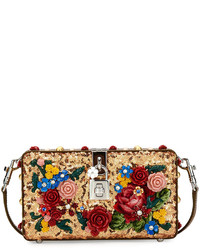 Dolce & Gabbana Dolce Floral Sequined Box Clutch Bag Gold