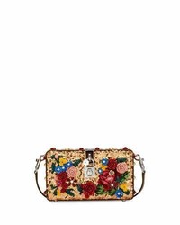 Dolce & Gabbana Dolce Floral Sequined Box Clutch Bag Gold