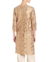 St. John Suede Floral Laced Open Front Coat
