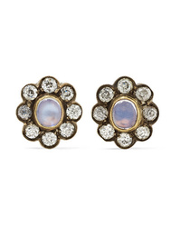 Fred Leighton 1890s 18 Karat Gold Silver Moonstone And Diamond Earrings