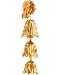 Oscar de la Renta Tiered Flower Gold Tone Clip Earrings