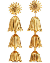 Oscar de la Renta Tiered Flower Gold Tone Clip Earrings