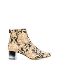 Gold Floral Leather Ankle Boots