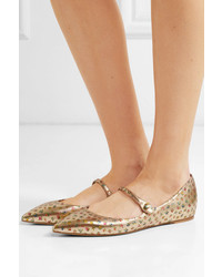 Tabitha Simmons Hermione Floral Print Metallic Leather Point Toe Flats