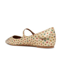 Tabitha Simmons Hermione Floral Print Metallic Leather Point Toe Flats