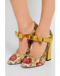 Gucci for NET-A-PORTE Floral Print Textured Leather Pumps