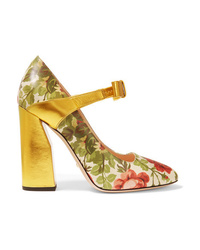 Gucci for NET-A-PORTE Floral Print Textured Leather Pumps
