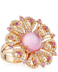 Roberto Coin 18k Rose Gold Diamond Pink Sapphire Floral Ring