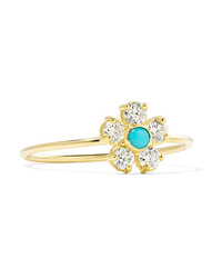 Jennifer Meyer Flower 18 Karat Gold Diamond And Turquoise Ring