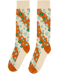 Marni Beige Orange Stripy Flowers Socks