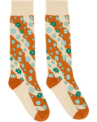 Marni Beige Orange Stripy Flowers Socks