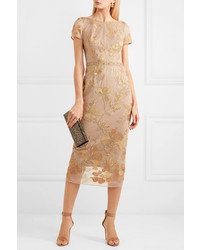 Marchesa Notte Embellished Embroidered Tulle Midi Dress
