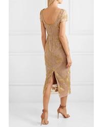 Marchesa Notte Embellished Embroidered Tulle Midi Dress