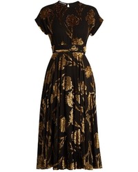 Gold Floral Velvet Midi Dress