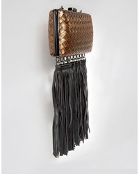 Glamorous Woven Clutch Bag With Statet Fringe