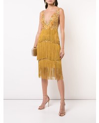 Marchesa Notte Embroidery Fringed Dress