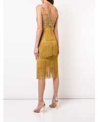 Marchesa Notte Embroidery Fringed Dress