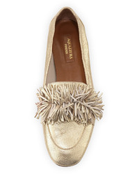 Aquazzura Wild Metallic Fringe Loafer Light Gold