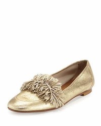 Aquazzura Wild Metallic Fringe Loafer Light Gold