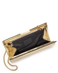 Milly Geo Debossed Small Metallic Leather Frame Clutch