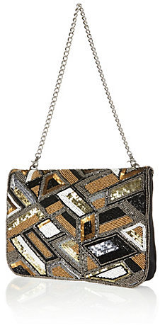 Geometric Black & Gold Beaded Clutch Bag