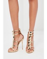 Missguided Gold Caged Heeled Gladiator Sandals