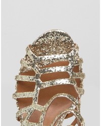 Steve Madden Slithur Gold Glitter Caged Heeled Sandals