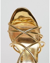 Office Spindle Gold Metallic Strappy Heeled Sandals