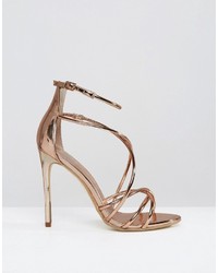 Office Spindle Rose Gold Mirror Strappy Heeled Sandals