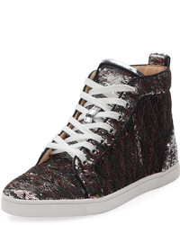 Christian Louboutin Bip Bip Sequined Red Sole High Top Sneaker