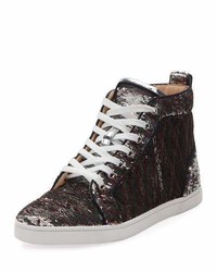 Christian Louboutin Bip Bip Sequined Red Sole High Top Sneaker