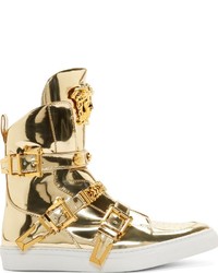 Versace Gold High Top Studded Strap Medusa Sneakers