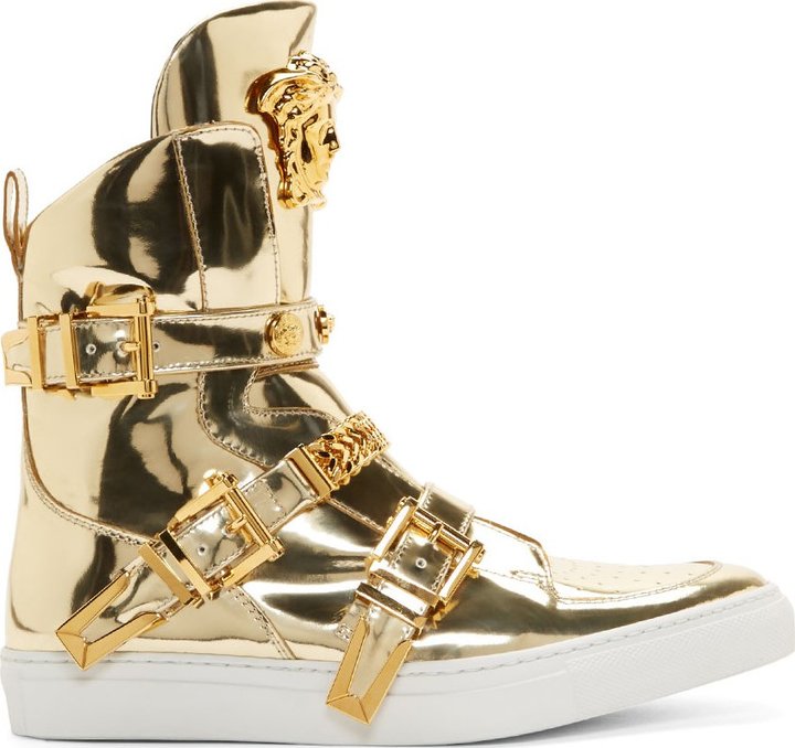 Versace Gold Studded Strap Medusa Sneakers, $1,925 | SSENSE | Lookastic