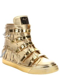Giuseppe Zanotti Gold Leather Fringed London High Top Sneakers