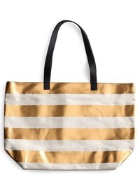 Gold Horizontal Striped Canvas Tote Bag