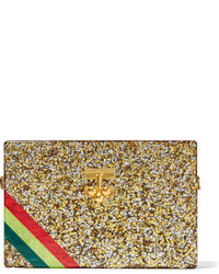 Edie Parker Trunk Diagonal Stripes Small Glittered Acrylic Box Clutch Gold