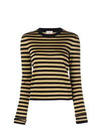 Gold Horizontal Striped Crew-neck Sweater