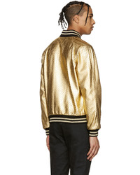Saint Laurent Gold Perforated Leather Bomber Jacket