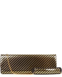Gold Horizontal Striped Leather Clutch