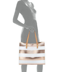 Neiman Marcus Bardot Striped Tote Bag Goldwhite