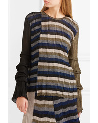 Sonia Rykiel Metallic Striped Ribbed Knit Sweater