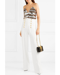 Balmain Chain Embellished Striped Sequined Crepe Camisole