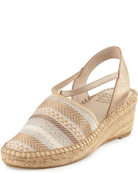 Gold Horizontal Striped Wedge Sandals