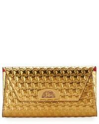 Gold Houndstooth Leather Clutch